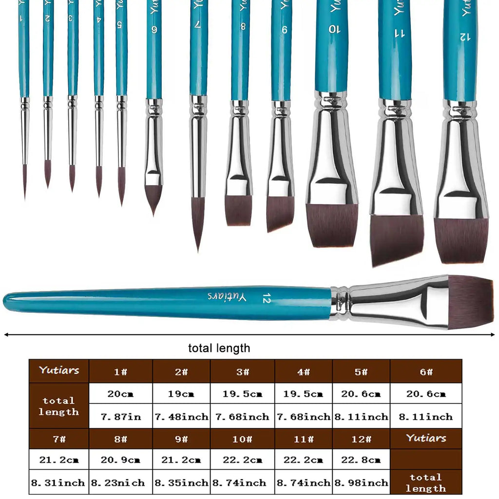 12pcs Professional Face Painting Brush Set with Nylon Bristles, Wooden Handle, Versatile for Watercolor & Embossing