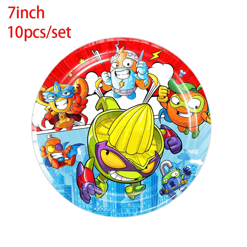 Superzings Birthday Party Decoration Balloon Banner Cake Topper SuperthingsTableware Birthday Party Supplies Baby Shower