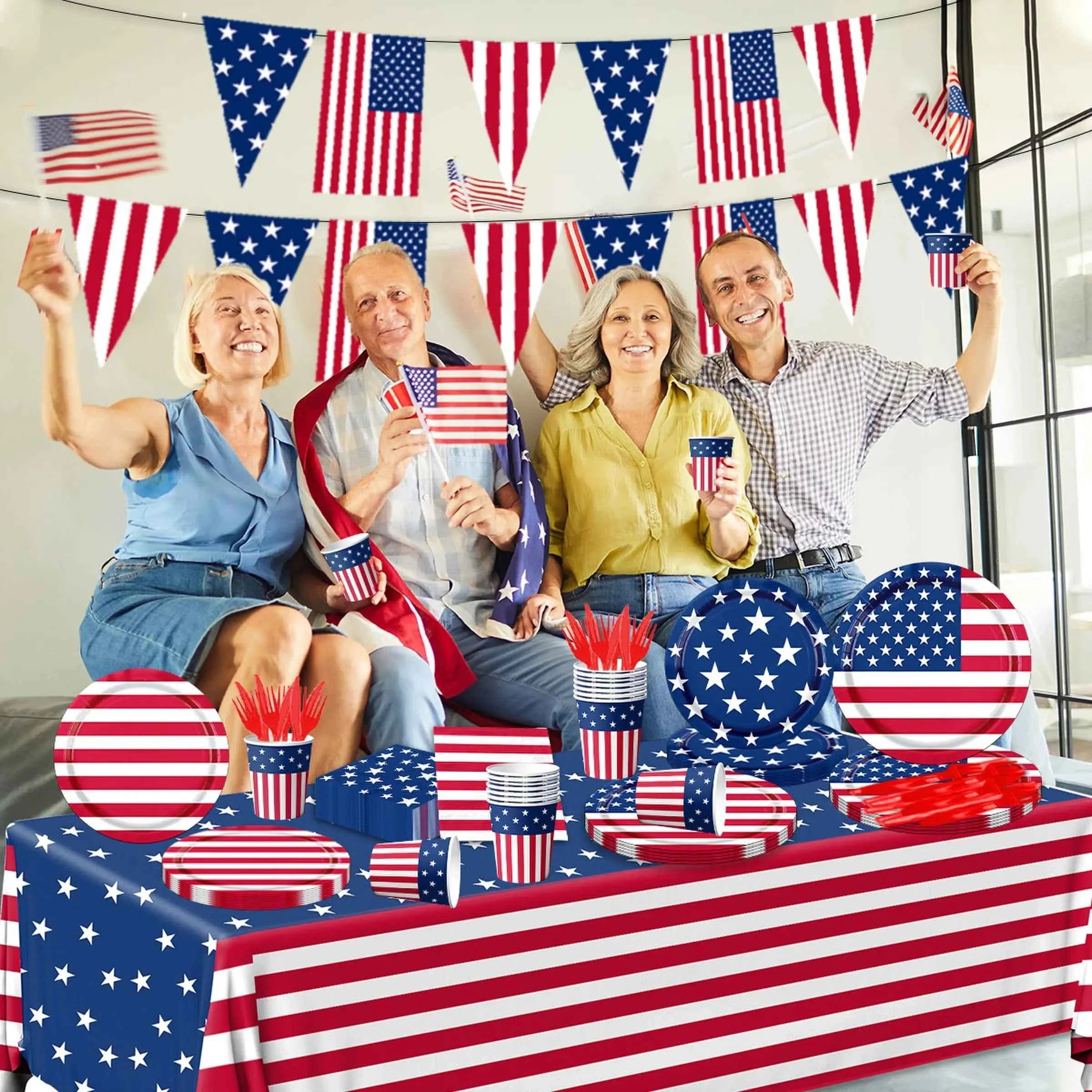 120 Pcs American Flag Disposable Tableware Plates, Cups, Napkins For USA Patriotic Theme Party, 4th Of July, Independence Day