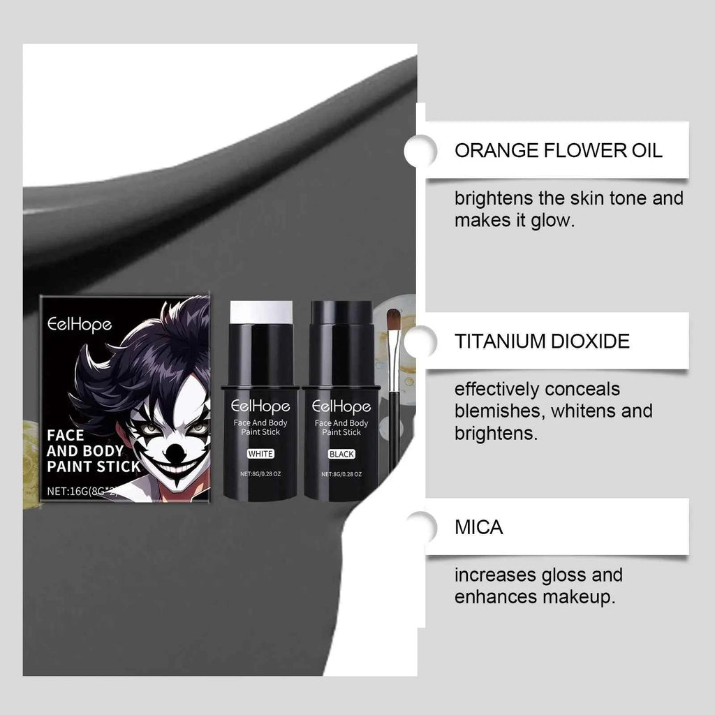 Halloween Face Painting Kit Black White Body Paint Set DIY Cosplay Foundation Clown Colorful Lasting Waterproof Festive Makeup