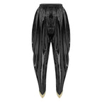 Men's Metallic Shiny Harem Dhoti Pants Gold Brocade Trim Prince Cosplay Costume