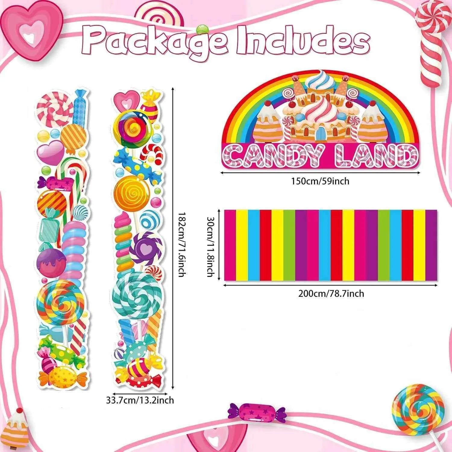 4Pcs Sweet Candyland Party Decorations Candy Door Covers Christmas Hanging Banner Backdrop Candy Land Store Porch Sign Colorful