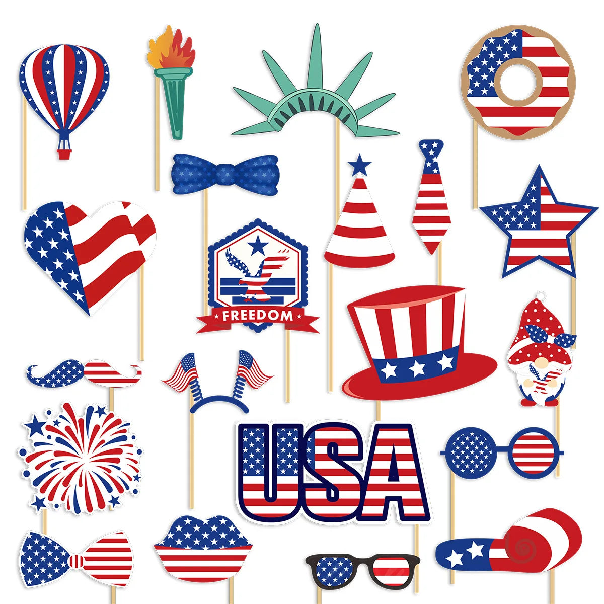 Patriotic Party Favors Set, 4th of July USA Decorations Shutter Shades Glasses, Flag Hat Photobooth Prop