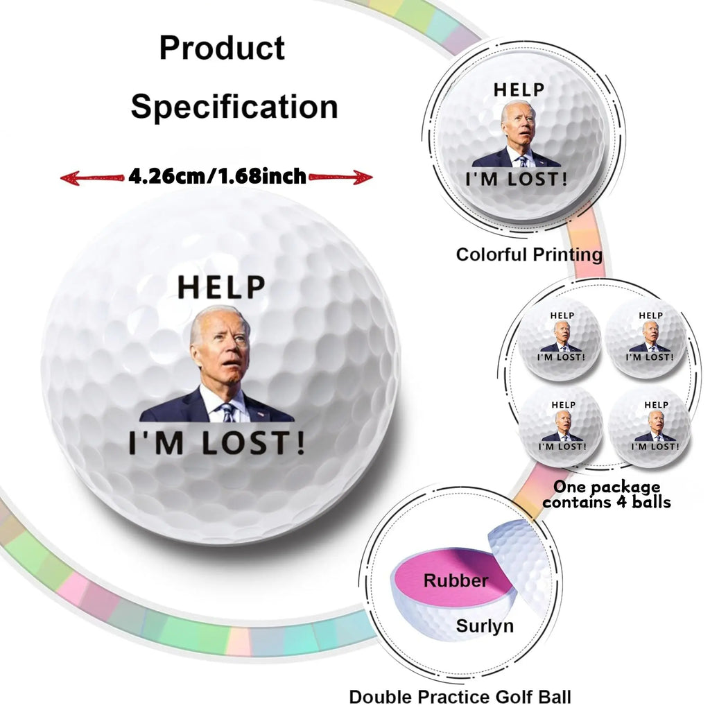4 pack Funny  Golf Balls – 4 Pack | ‘Help! I’m Lost!’ | Political Gag Gift for Dad, Father’s Day Golf Gift - Big Tim's Magic Emporium