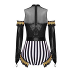 Circus Ringmaster Sequin Striped Bodysuit & Metallic Gloves 2-Piece Stage Costume Set