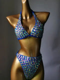 Nightclub Bar Sexy Disco Pole Dance Crystal Bikini Costume DJ Dancer Club Party Rave Outfit Pink Rhinestones Bra Set Stage Wear