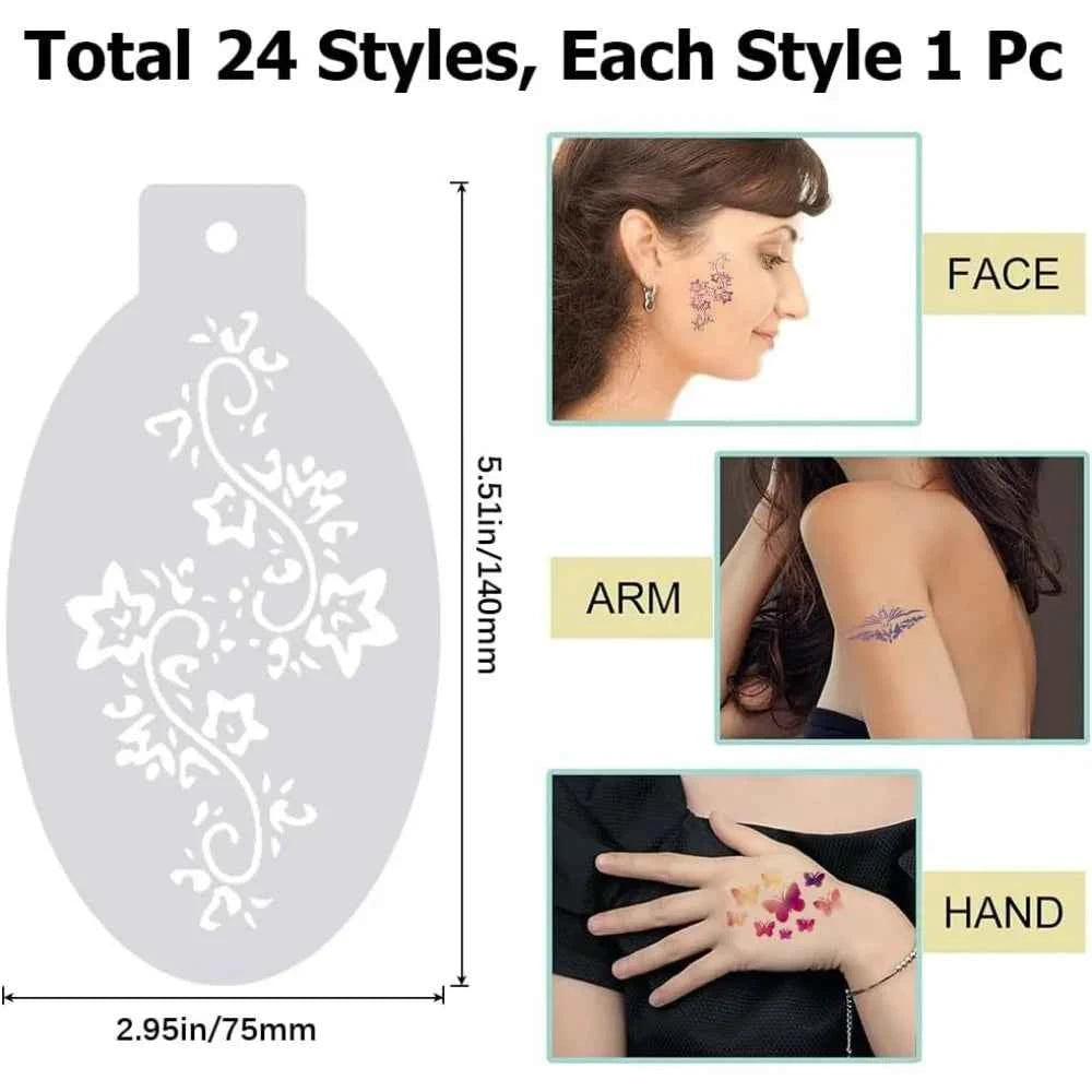 24 Styles Face Paint Stencils Plastic Body Drawing Flower Snowflake Fish Star Tattoo Painting Makeup Temporary Tracing Body
