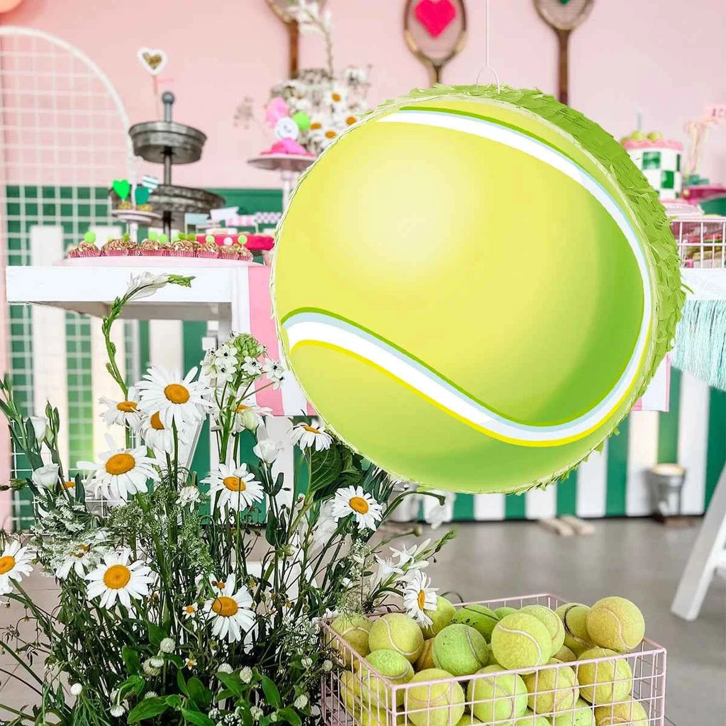 1Set Sports Tennis Theme Pinata Bundle with Blindfold Stick for Kids Birthday Baby Shower School Game Party Decoration