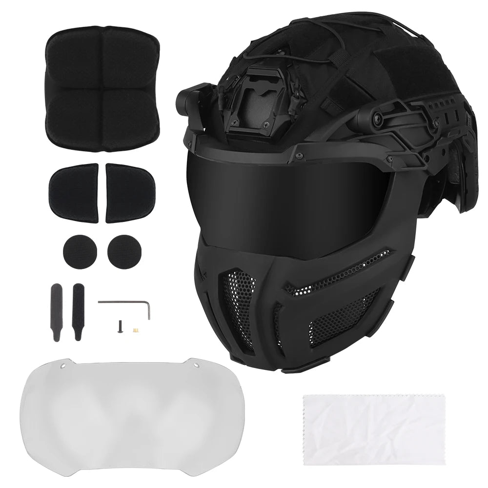 Tactical FAST Helmet Half Face Mask With Flip Goggles Black/Clear 2Pcs Lenses for Hunting Airsoft CS Game Paintball Mask Gear - Big Tim's Magic Emporium