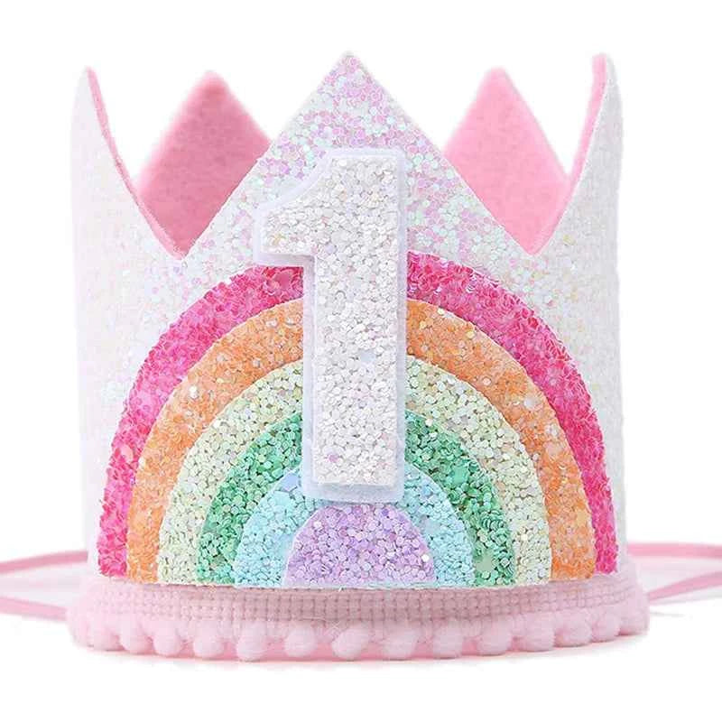 Kids Birthday Party Rainbow Crown Headband 1st 2nd 3rd Birthday Party Photo Props Baby Shower Party Number Hat Unicorn Party