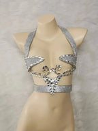Sparkly Silver Carnival Rhinestone Wire Bra Festival Push-Up Dance Top