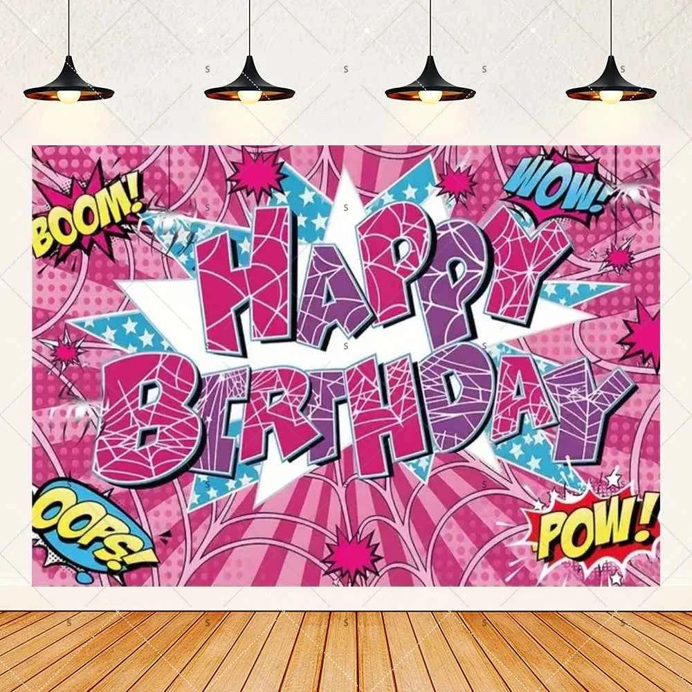 Customized Photography Studio Props Cartoon Superhero City Background Fecoration Children's Happy Birthday Outdoor Party Banner