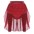 Womens Modern Lyrical Dance Skirt Performance Costume Sparkly Rhinestone Irregular Chiffon Hem Built-in Briefs Skirt Dancewear