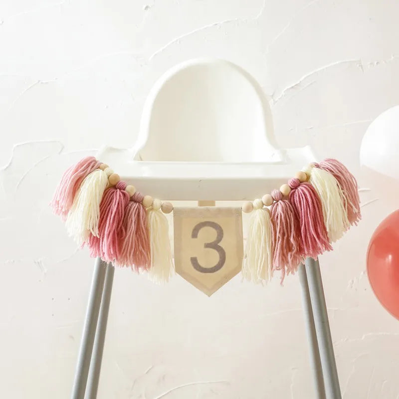 Baby Happy Birthday Party 1-3 Years Old Tassel Banner Newborn Milestone Take Picture Photography Props Party Decoration Supplies