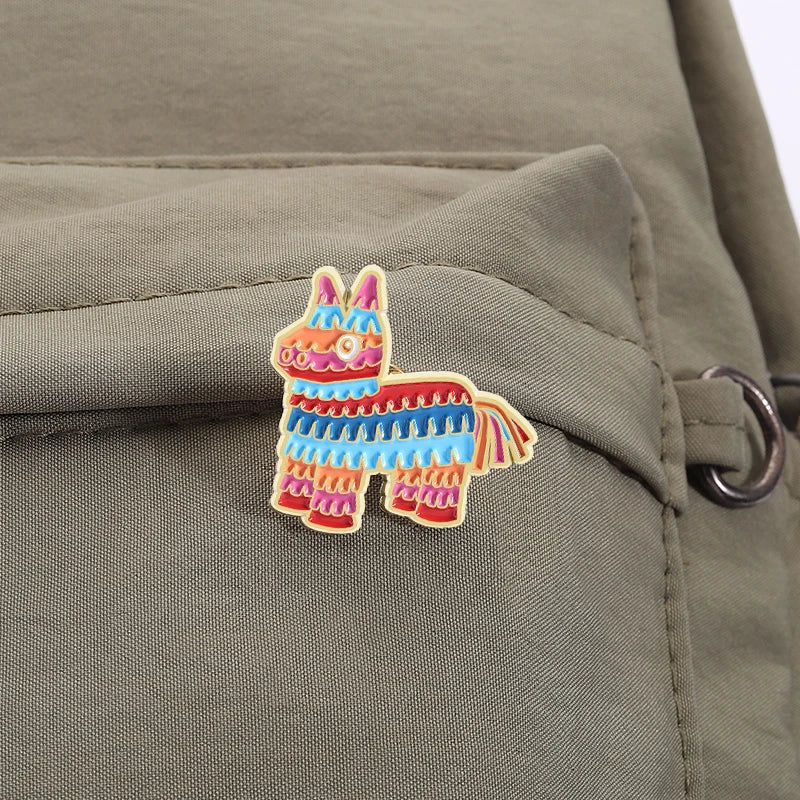 Creative Donkey Pinata Brooch Enamel Pins Funny Mexican Pinata Rainbow Donkey Brooches Backpack Lapel Badge Jewelry Gift Friends
