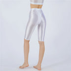 Oil Glossy High-Stretch Knee-Length Shorts Satin Shine Performance Biker Shorts