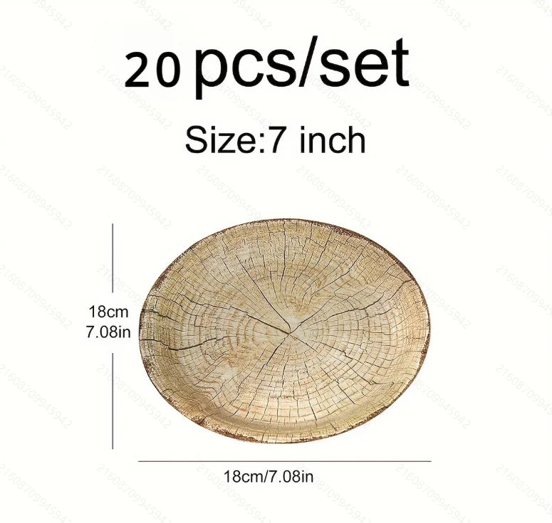 20Pcs Disposable Party Plates, Retro Wood Grain Design, 7 & 9 Inch Paper Plates for Birthday, Holiday, Picnic, Home Use - Big Tim's Magic Emporium