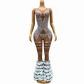 Female Rose Flower Rhinestones Jumpsuit Luxurious Birthday Celebrate Party Rompers Stage Wear Nightclub Singer Carnival Costume