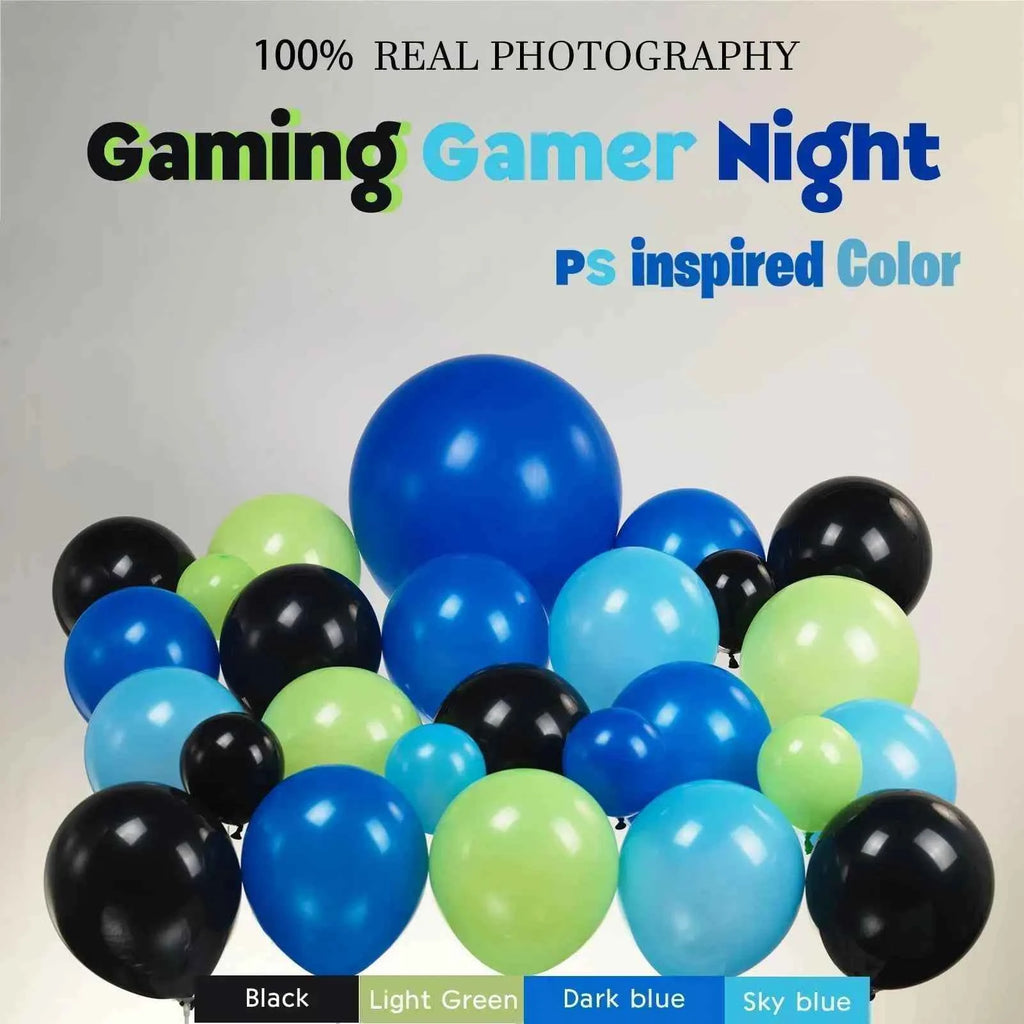 132Pieces Blue Black Green Balloon Set with Starburst Controller for Gamers Night Party Decoration Game Themed Birthday Supplies