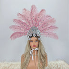 Artisanal Ostrich Feather Showgirl Headdress & Carnival Hair Accessory
