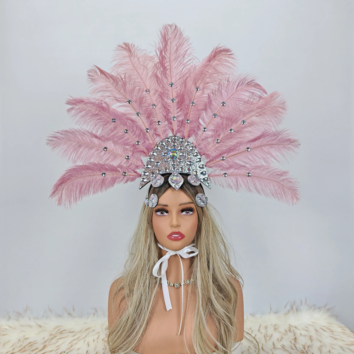 Artisanal Ostrich Feather Showgirl Headdress & Carnival Hair Accessory
