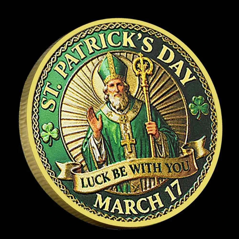 St. Patrick’s Day Commemorative Coin Lucky Four Leaf Clover Metal Challenge Coin March 17 Collectible Gift