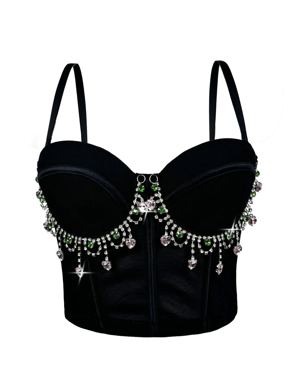 Mesh Bustier Corset Crop Top Diamond Embroidery Tassel Evening Party Bralette