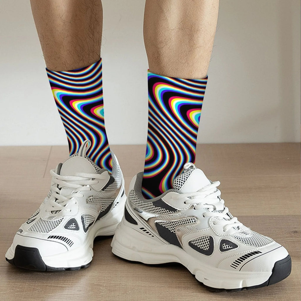 Optical Illusion Fluid Novelty Men's Socks Op Art Crazy Street Hip-Hop Funny Socks Breathable Anti-Slip Casual Sports Socks Gift
