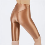 Oil Glossy High-Stretch Knee-Length Shorts Satin Shine Performance Biker Shorts
