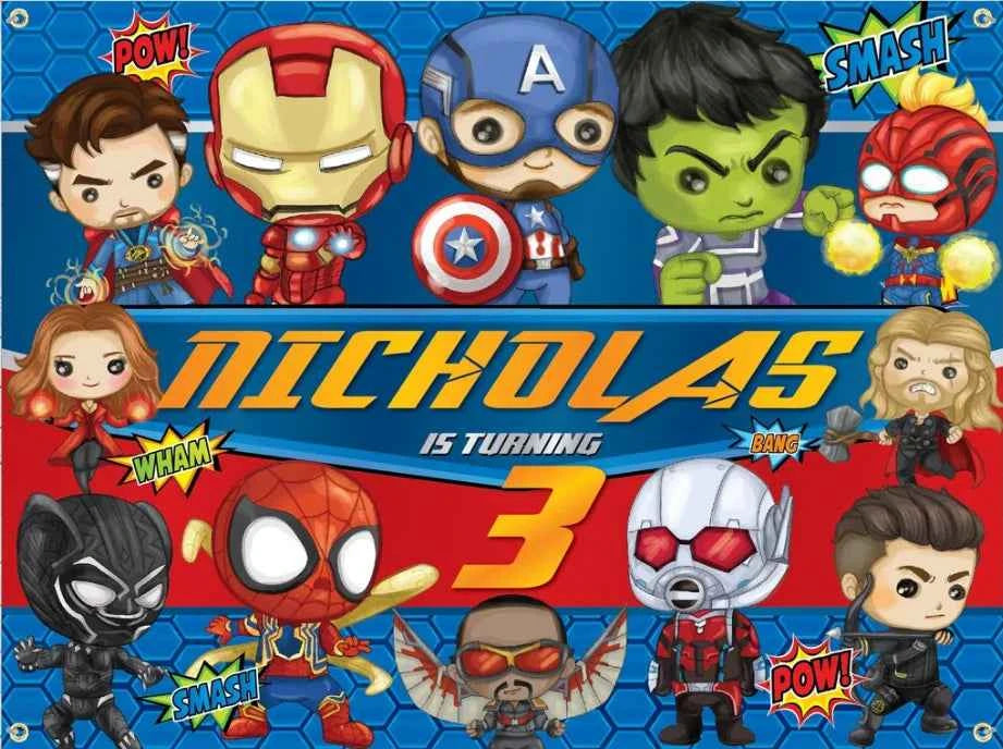 Customized Photography Studio Props Cartoon Superhero City Background Fecoration Children's Happy Birthday Outdoor Party Banner