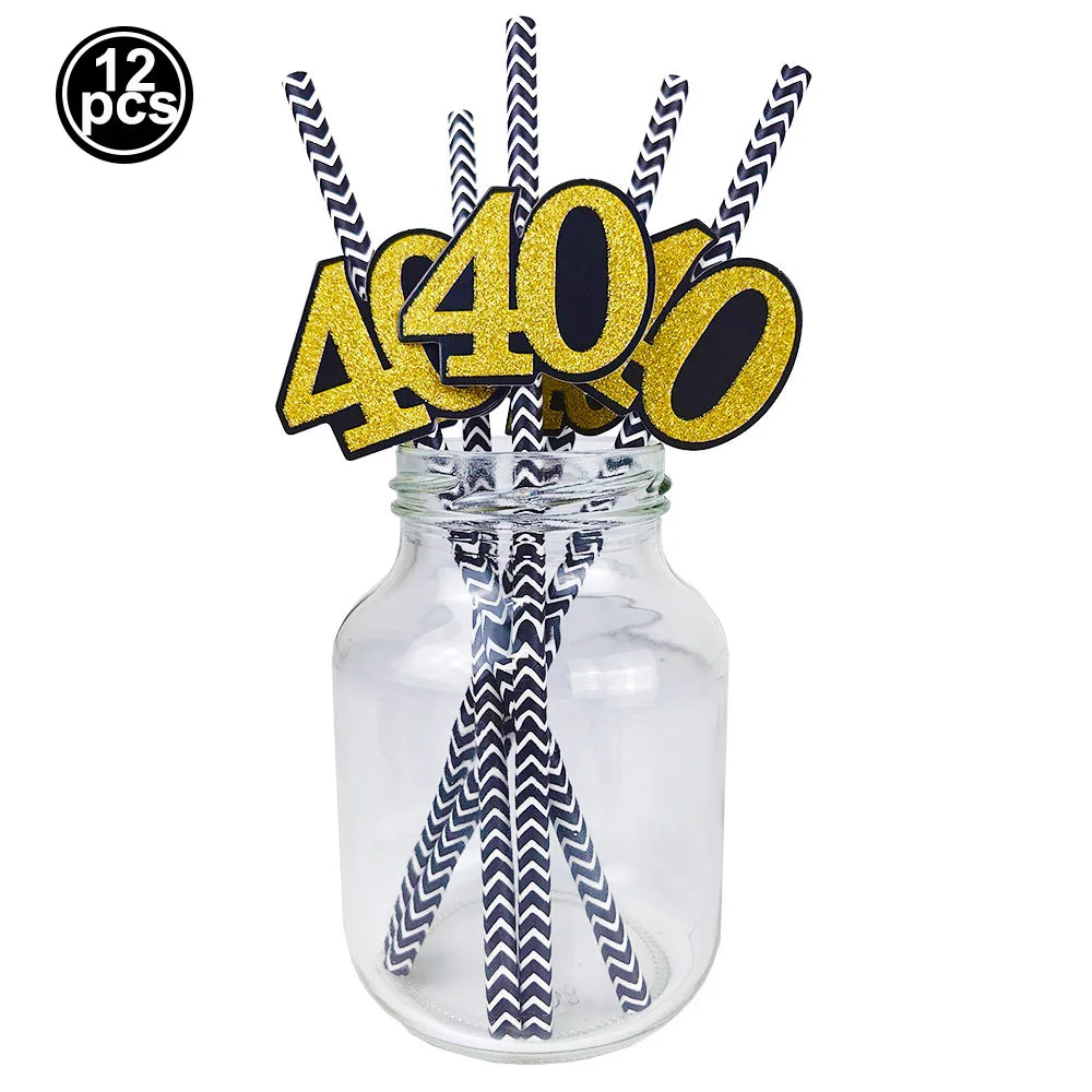 40th Birthday Party Gold Black Birthday Number Paper Box Banner Balloons Birthday Party 40 Year Old Birthday Party Decoration