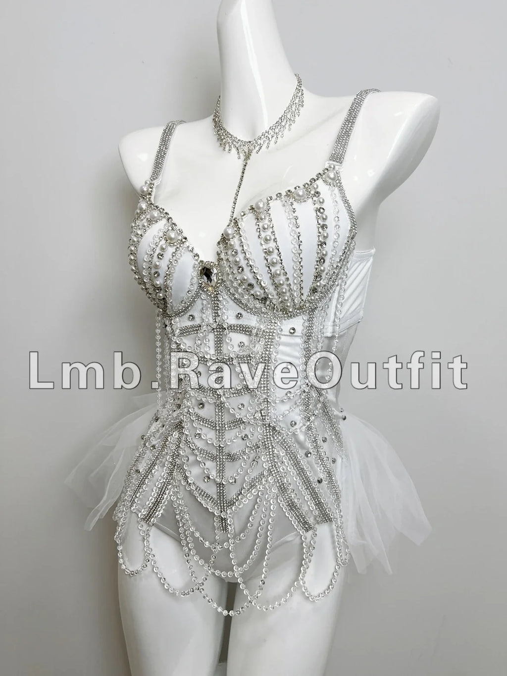 Black Beaded Chain Fringe Showgirl Bodysuit – Glamour Stage & Festival Performance Costume