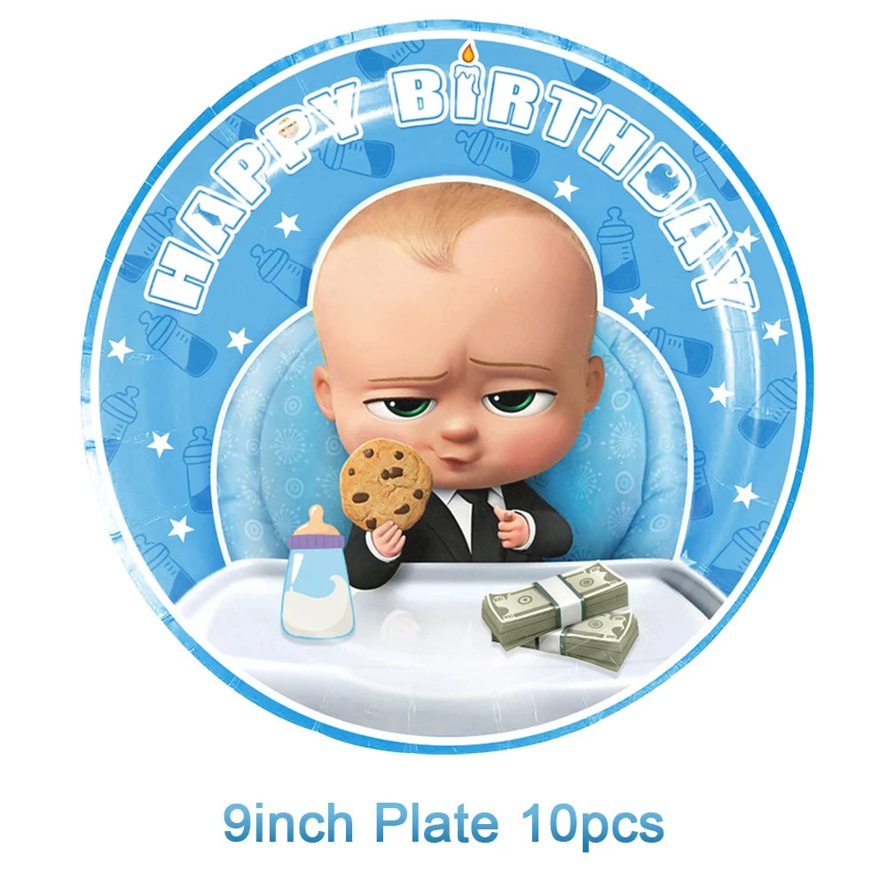 Cartoon Bossed Baby Newborn 1st Birthday Party Decorations Cute Balloons Plates Banner Tableware Set for Kids Party Favors Gifts