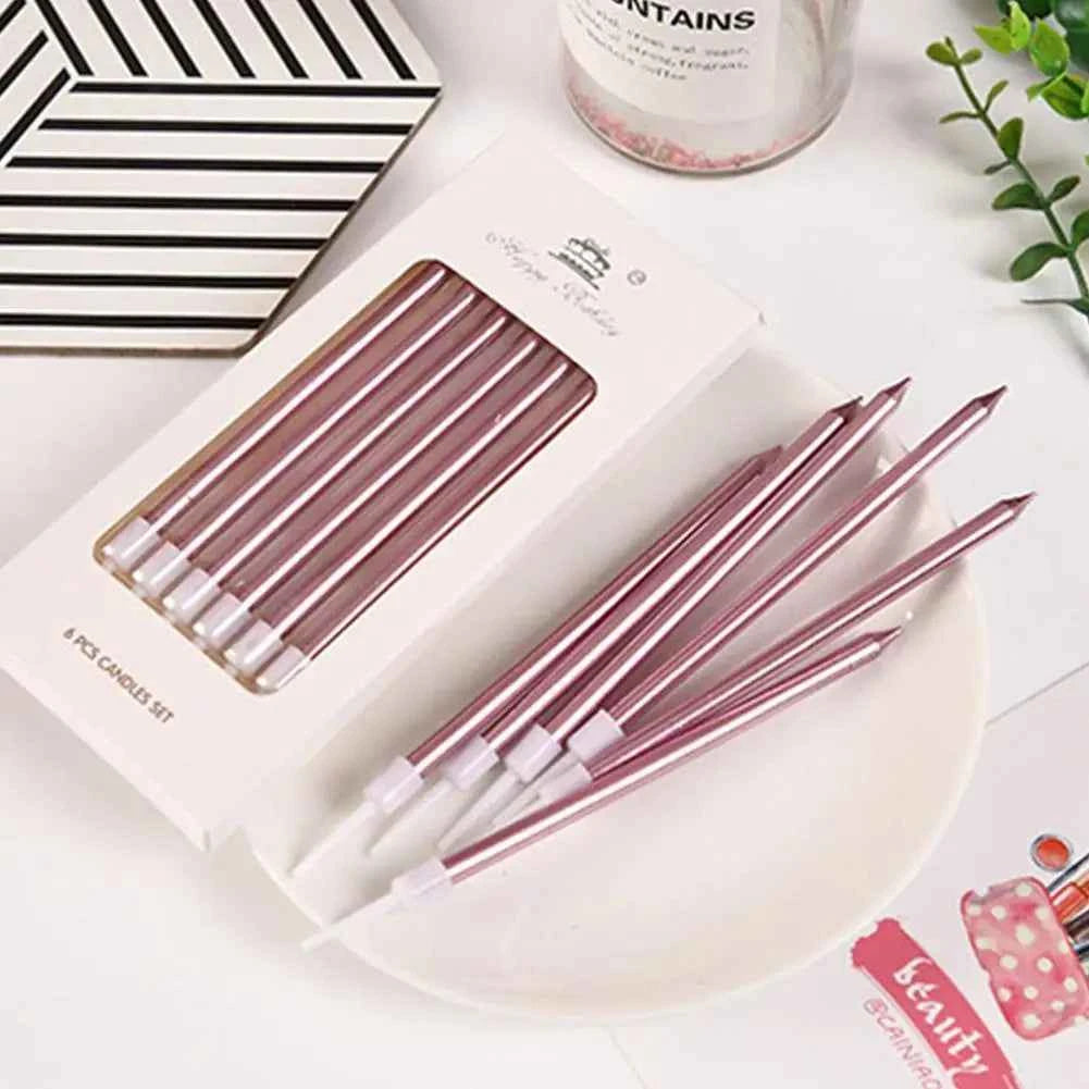 6pcs/Kit Birthday Cake Candles Gold Silver Candles Cupcake Decoration Baby Shower Wedding Party Decorative Candle Toppers