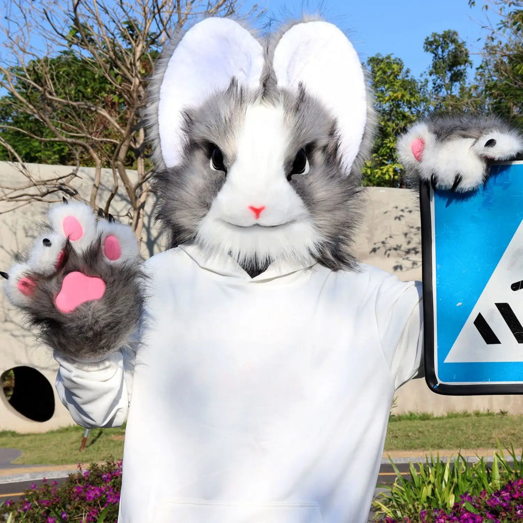 Big Ear Rabbit Head Cover Cosplay Costumes Original Realistic Furry Animal Kigurumi Halloween Wearable Fursuit Accessories - Big Tim's Magic Emporium