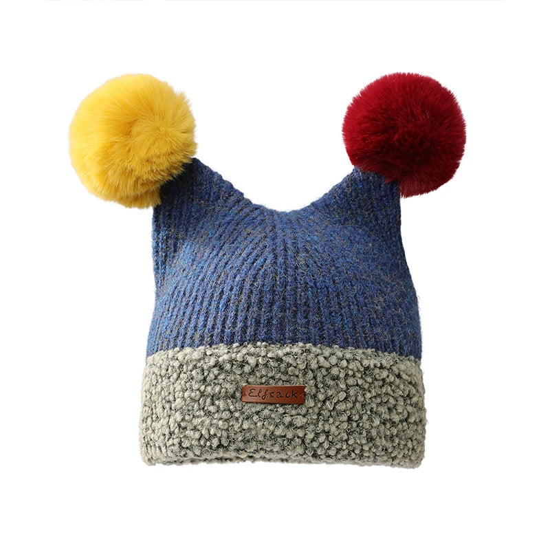 ELFSACK Cute Clown Colorful Pom Pom Warm Knit Beanie For Women - Big Tim's Magic Emporium