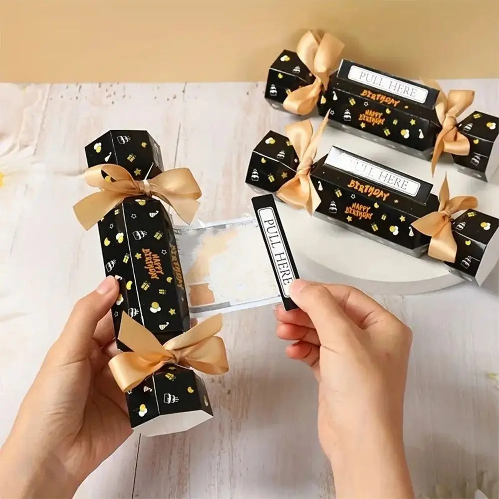Party Gifts Candy Shape Birthday Money Box Black Gold Paper Money Gift Box Funny with Bags Pull Money Box Birthday Party