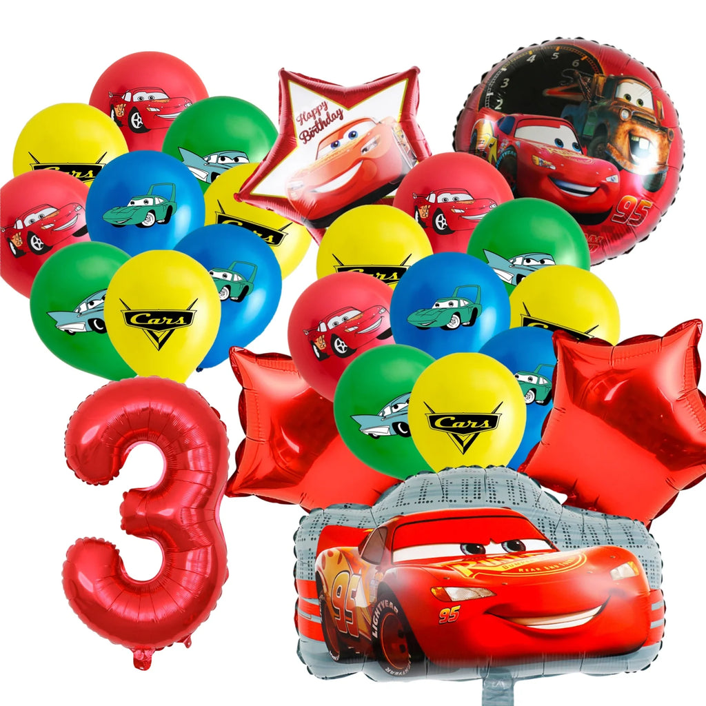 Car-Themed Cartoon Birthday Party Balloon Decoration Package Latex Balloons and Extra-Large Foil Balloons for Birthday Party