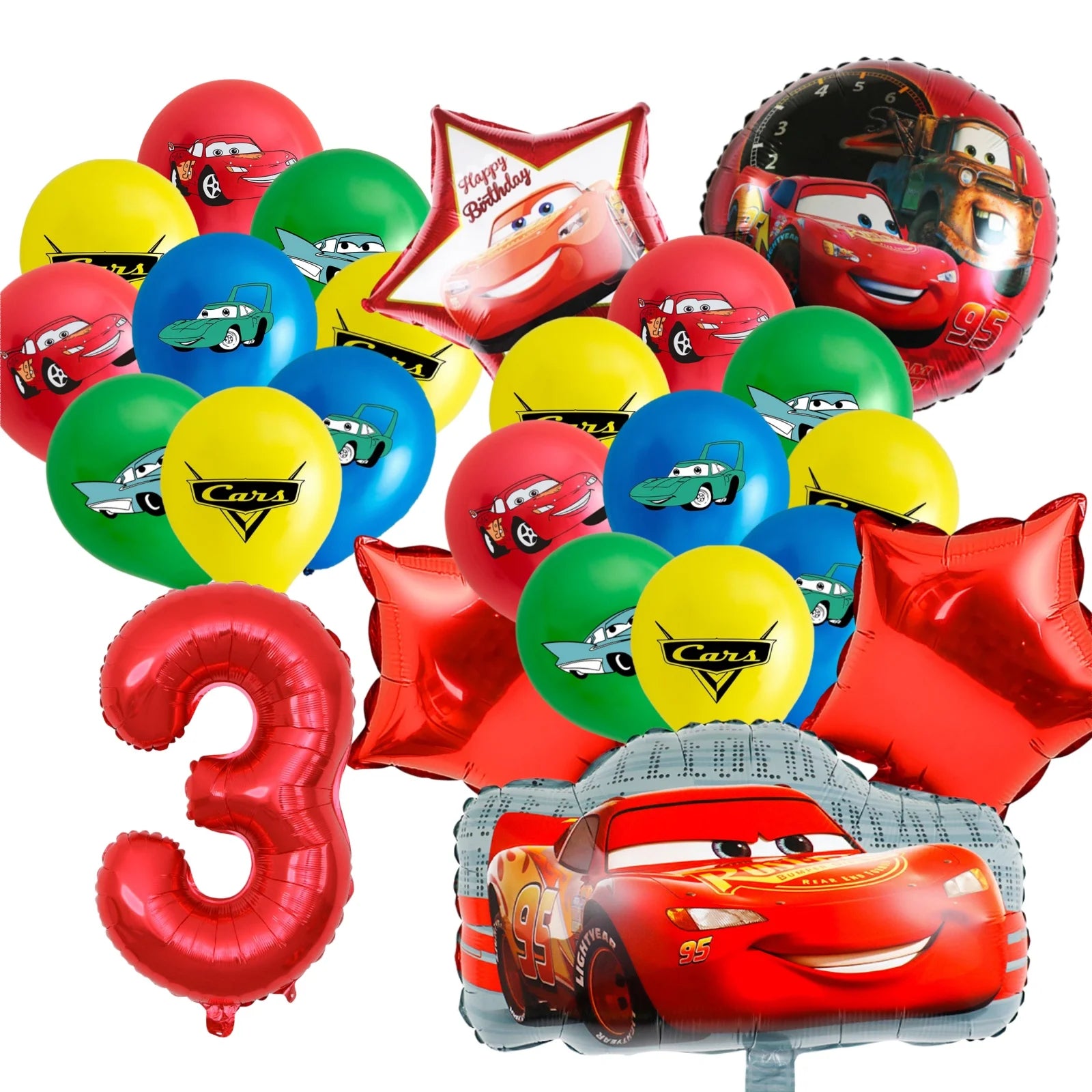 Car-Themed Cartoon Birthday Party Balloon Decoration Package Latex Balloons and Extra-Large Foil Balloons for Birthday Party