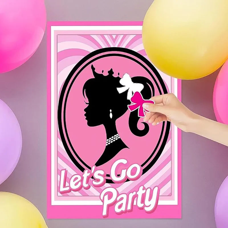 1set Let's Go Party Theme Paper Poster Princess Bow Stickers Bingo Game for Girl Birthday Bachelorette Party Favors Decoration - Big Tim's Magic Emporium