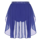 Womens Modern Lyrical Dance Skirt Performance Costume Sparkly Rhinestone Irregular Chiffon Hem Built-in Briefs Skirt Dancewear