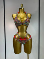 Crystal Diamond Bikini Two-Piece Set Sparkle Stage Performance Outfit