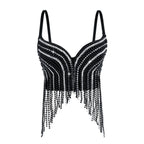 Rhinestone & Bead Tassel Push-Up Underwire Bustier Crop Top