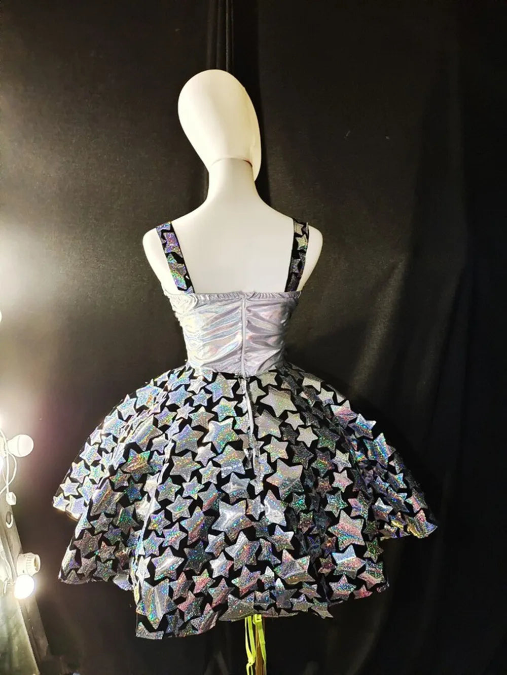 Gold & Silver Sequin Flared Mini Showgirl Dress – Glamour Stage & Performance Skater Costume