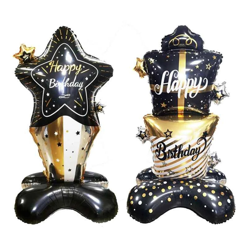 1pc Black Gold Large Stand Happy Birthday Gift Box Balloons Birthday Standing Balloon Kids Adult Birthday Party Decorations