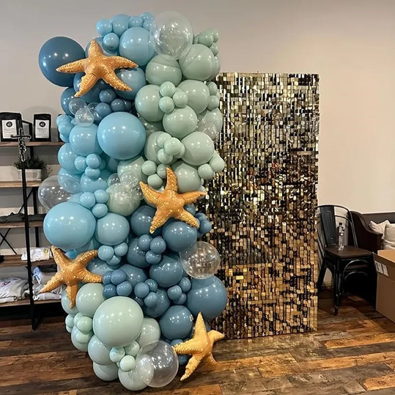 Under the Sea Party Decorations 120pcs Blue and sand white Balloons for Summer Ocean Beach Baby Shower Birthday Party Supplies