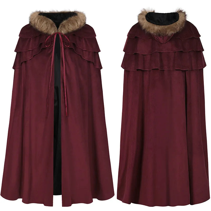 Halloween Unisex Dark Gothic Cloak Coat Cape Hooded Shawl Wizard Priest Robe - Big Tim's Magic Emporium