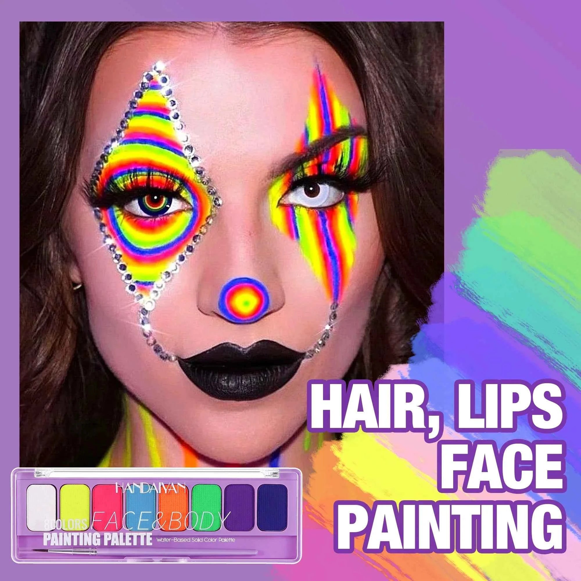 8 Color Face Body Paint Palette Water Soluble Fluorescent UV Makeup Halloween Party Cosmetics Fancy Dress Beauty