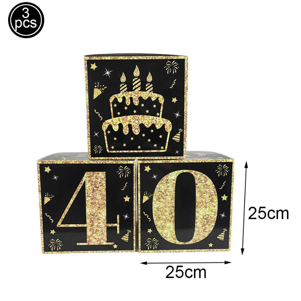 40th Birthday Party Gold Black Birthday Number Paper Box Banner Balloons Birthday Party 40 Year Old Birthday Party Decoration