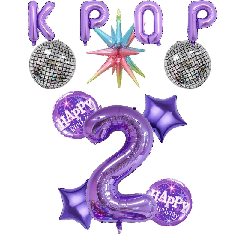 12pc themed party balloon, 32 inch purple digital balloon, KPOP paired with purple birthday balloon and star shaped balloon.